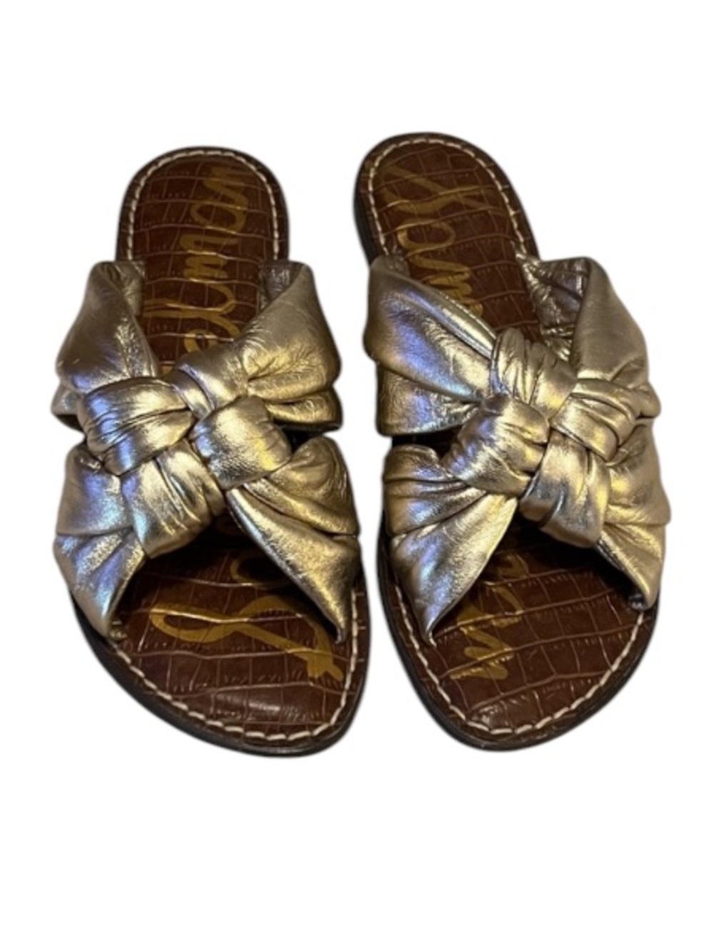 Sam Edelman Garson Metallic Gold Leather Knotted Slide Slip On Mule Sandals 6
